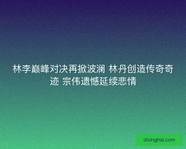 林李巅峰对决再掀波澜 林丹创造传奇奇迹 宗伟遗憾延续悲情